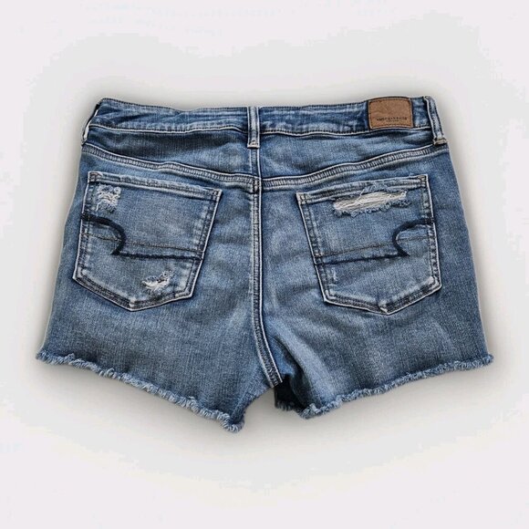 American Eagle Shorts Women 12 Blue Distressed Lace Cotton Stretch Beach Boho - Picture 2 of 16